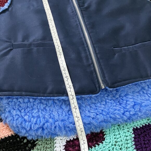 Vintage Blue Faux Fur Lined Vest Mens L Navy Blue Full Zip Workwear Made Canada - Picture 8 of 9